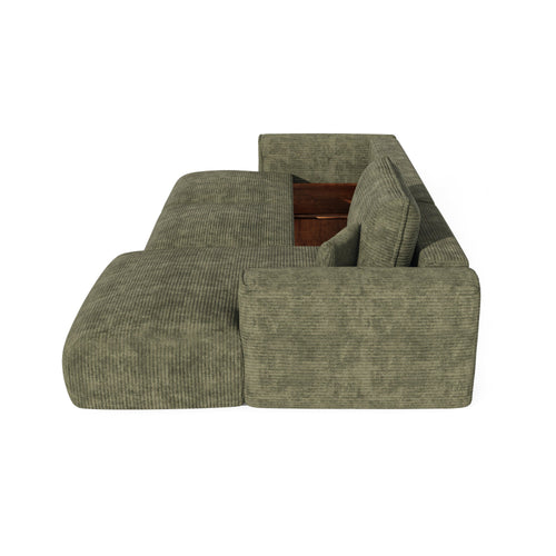 Premium Interiors - Rechthoekige hoekbank met slaapfunctie en opbergruimte COMO - corduroy olijfgroen 297cm