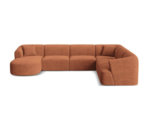 Cosmopolitan Design Modulaire panoramische hoekbank rechts Campi 7-zits, ribfluwelen terracotta - 255x330x70cm