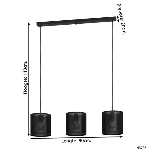 EGLO hanglamp Manby - e27 - 90 cm - zwart - staal - vtwonen shop