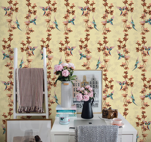 Walls4You behang tropische planten geel en terracotta - 53 cm x 10 m - 640112