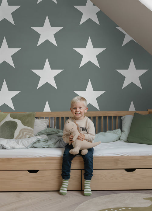 ESTAhome behang sterren vergrijsd groen - 53 cm x 10.05 m - 138950