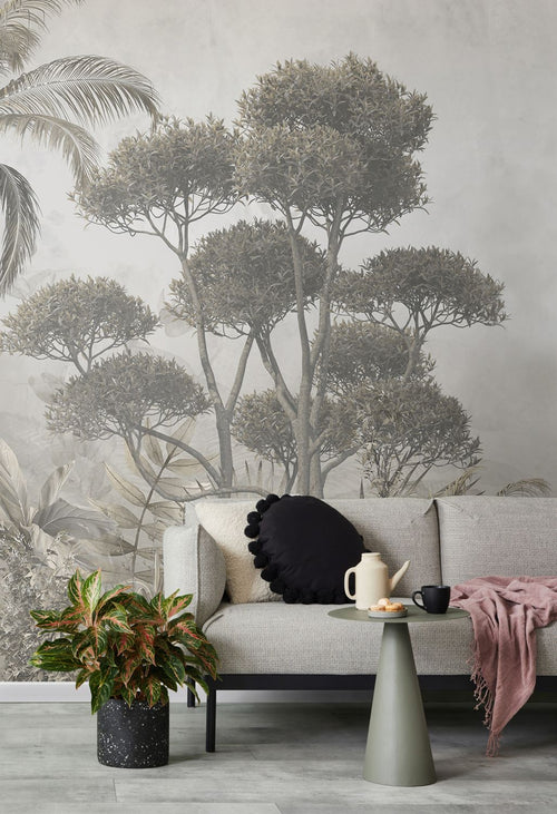 Sanders & Sanders fotobehang jungle-motief vergrijsd groen - 300 x 279 cm - 950026