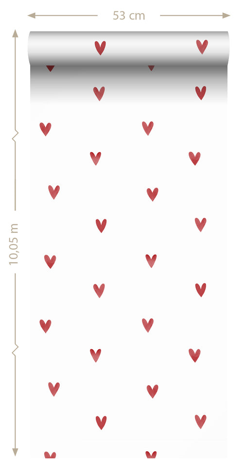 ESTAhome behang hartjes wit en rood - 50 x 900 cm - 131632 - vtwonen shop