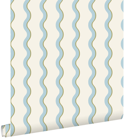 ESTAhome behang golvende strepen blauw, groen en gebroken wit - 50 x 900 cm - 132135