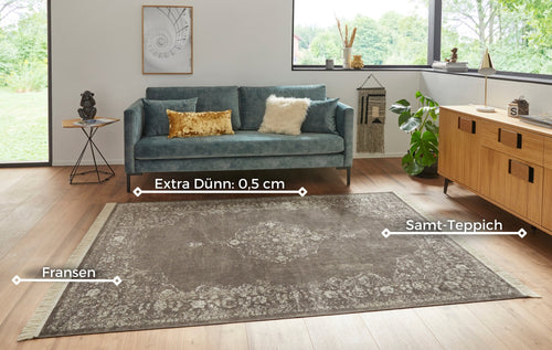 Oriental Velvet Carpet with Fringes Oriental Vintage Medaillon 135x195 cm