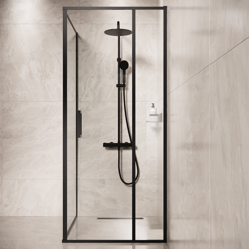 Badplaats Douchecabine Belize 90 x 90 x 190 cm – Zwart met Veiligheidsglas – Douchewand met Draaideur