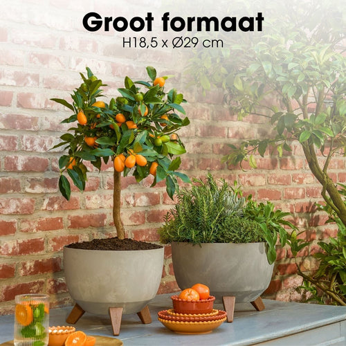 Mica Decorations Doppio Plantenbak op Poten - 18,5 x Ø29 cm - Plantenbakken voor Buiten - Bloembakken voor Balkon - Gerecycled Plastic - Grijs