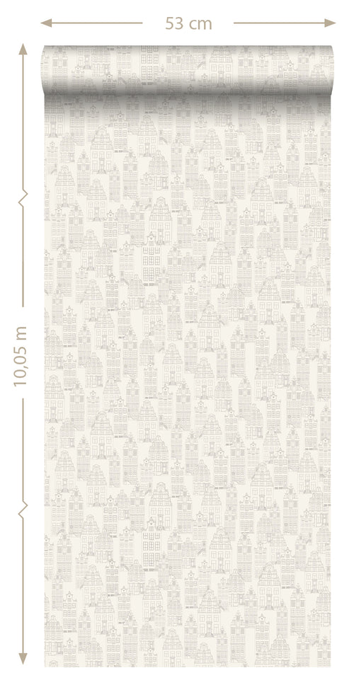 ESTAhome behang Amsterdamse huizen zilver - 53 cm x 10.05 m - 137710