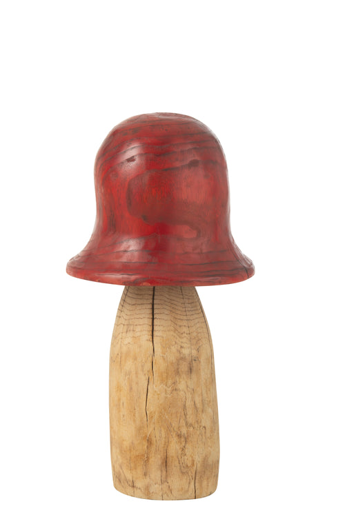 J-Line decoratie Paddenstoel Stolp - hout - rood/naturel - large