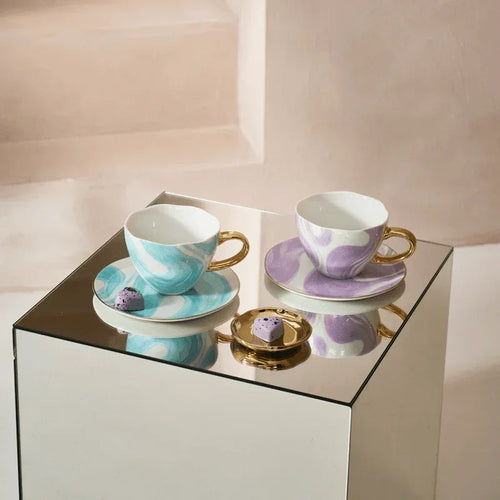 Urban Nature Culture Good Morning kopje Cappuccino/Tea en bord Valuri Violet - set van 4 - in cadeauverpakking