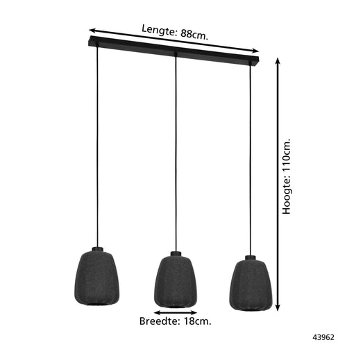 EGLO hanglamp Barlaston - e27 - 88 cm - zwart/grijs - uitwasbaar textiel