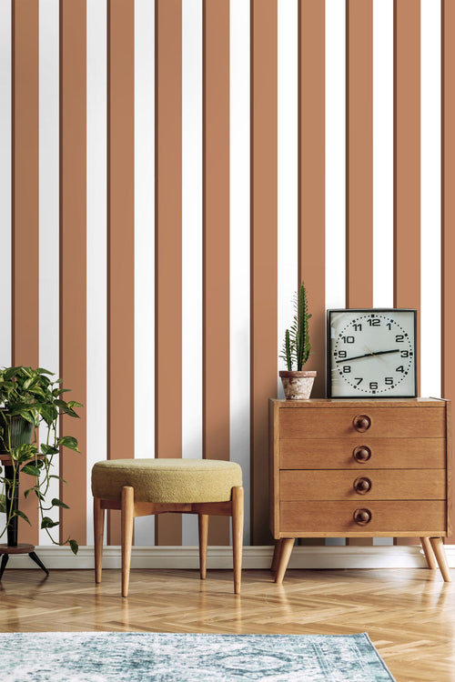 ESTAhome behang strepen terracotta en wit - 50 x 900 cm - 131910