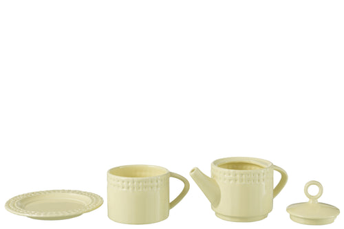 J-Line theepot & theekop - keramiek - geel - woonaccessoires - vtwonen shop