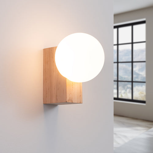 Sollux Lighting Wandlamp BULBO natuurlijk hout - 12x16x17cm