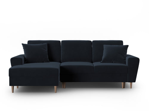 Cosmopolitan Design Uitklapbare hoekbank links met opbergdoos Kyoto 4-zits, flueel donkerblauw - 145x241x88cm