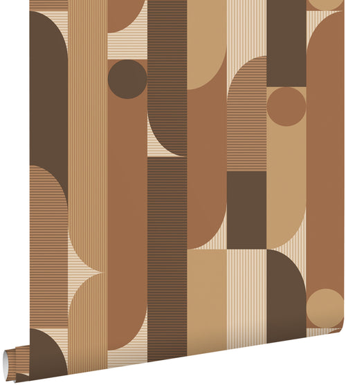 ESTAhome behang geometrische vormen bruin - 50 x 900 cm - 131063 - vtwonen shop