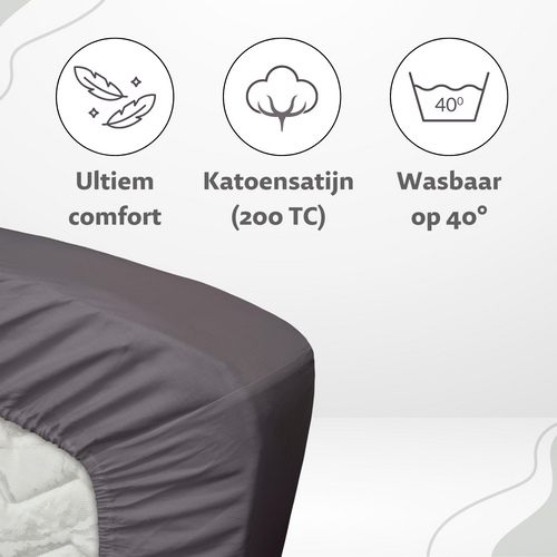 Ten Cate topper hoeslaken - 100% katoensatijn - 160x200 - antraciet