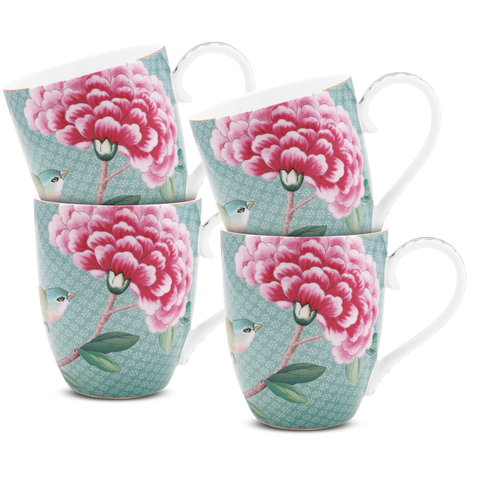 Pip Studio Blushing Birds Mokken - Servies - Set van 4 Kopjes - Blauw - 450ml - vtwonen shop