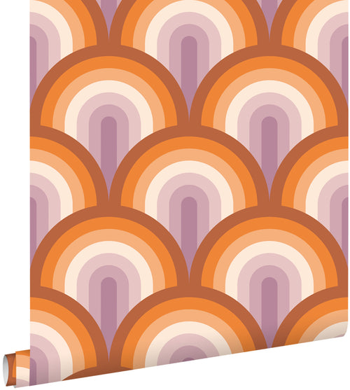 ESTAhome behang art deco bogen oranje en paars - 50 x 900 cm - 131772