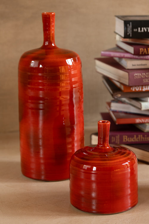 J-Line vaas Akane Fles - keramiek - rood - large