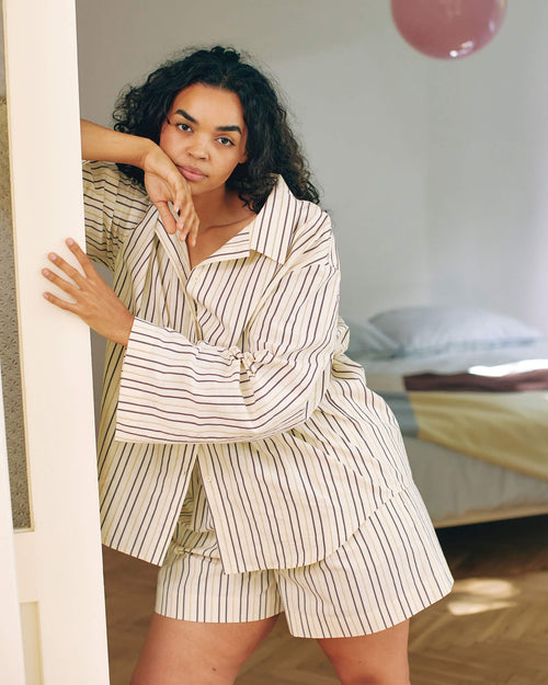 noo.ma Tala pyjamashirt - gestreept, 100% biologisch katoen, Yellow, XL/XXL
