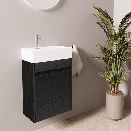 LOMAZOO toiletmeubel Ibiza - witte wastafel - zwart eiken