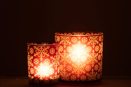 J-Line windlicht Sneeuw - glas - rood - large