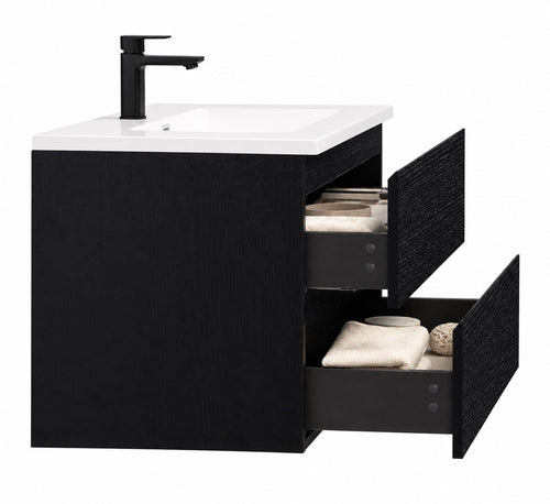 Badplaats Badkamermeubel Set Angela 80 cm – Zwart Houtnerf – Badmeubel met Wastafel