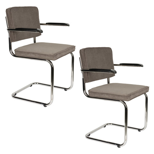 Zuiver Ridge Rib Eetkamerstoelen armleuning Grijs - Set van 2 - vtwonen shop