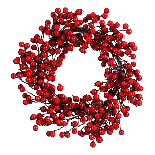 Mica Decorations Kerstkrans met Rode Besjes - Kerstversiering voor Kerst - Deurkrans voor Binnen - Feestelijke Kerstdecoratie van Foam - Diameter 40 x
