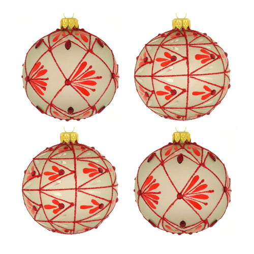 Dagmara kerstballen – beige – glas – set van 4 – met Japanse stijl decoratie - vtwonen shop