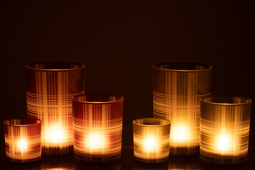 J-Line windlicht Geruit - glas - bruin/groen - large - 2 stuks