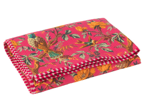 J-Line deken Vogels/Bloemen - katoen/fluweel - roze - vtwonen shop