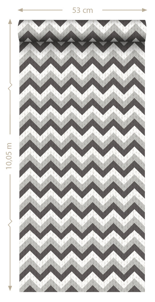 ESTAhome behang zigzag motief zwart en grijs - 53 cm x 10.05 m - 138138