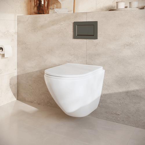 LOMAZOO hangtoiletset Linea - met inbouwreservoir & vierkante drukplaat - rond - gun metal / wit