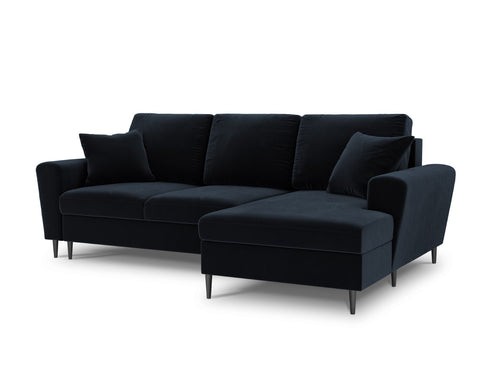 Cosmopolitan Design Converteerbare hoekbank rechts met opbergdoos Kyoto 4-zits, flueel, donkerblauw - 145x241x88cm