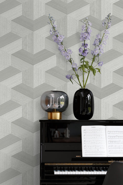 Origin Wallcoverings behang grafisch 3D motief grijs - 53 cm x 10.05 m - 347947
