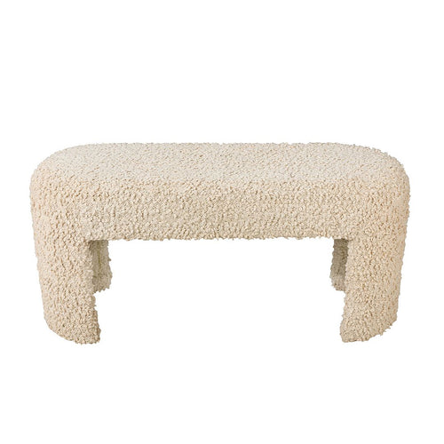 vtwonen Halbankje - Bank - Woonaccessoires - Wit Meubel - Bouclé Stof Houten bankje - 100x35x45cm - vtwonen shop