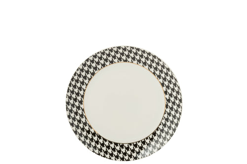 J-Line bord Pied-De-Poule - porselein - wit/zwart - medium - doos van 4