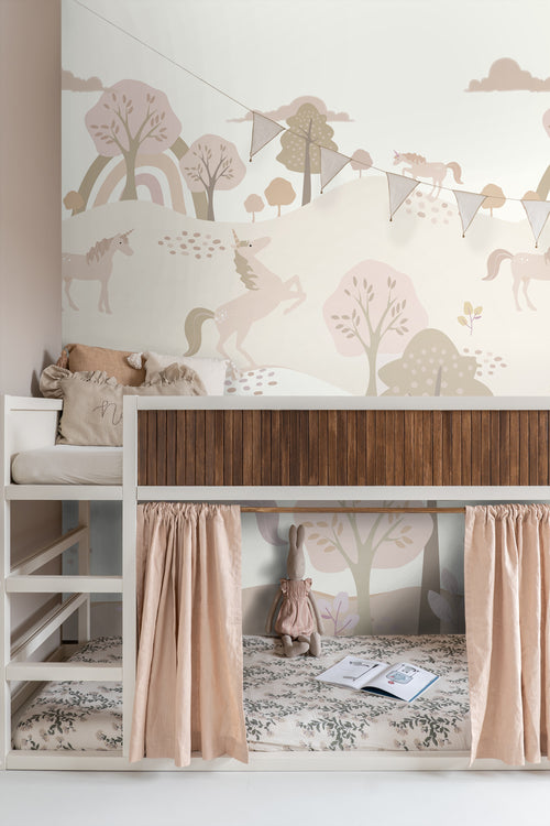 ESTAhome fotobehang unicorns beige en zacht roze - 200 x 279 cm - 159238 - vtwonen shop