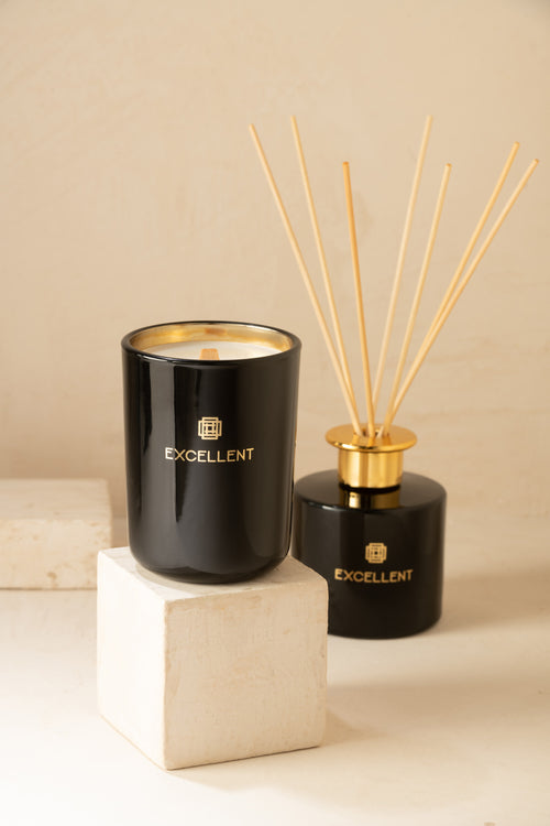 J-Line geurkaars Excellent - Siberia Fir - glas - zwart - small - 50U