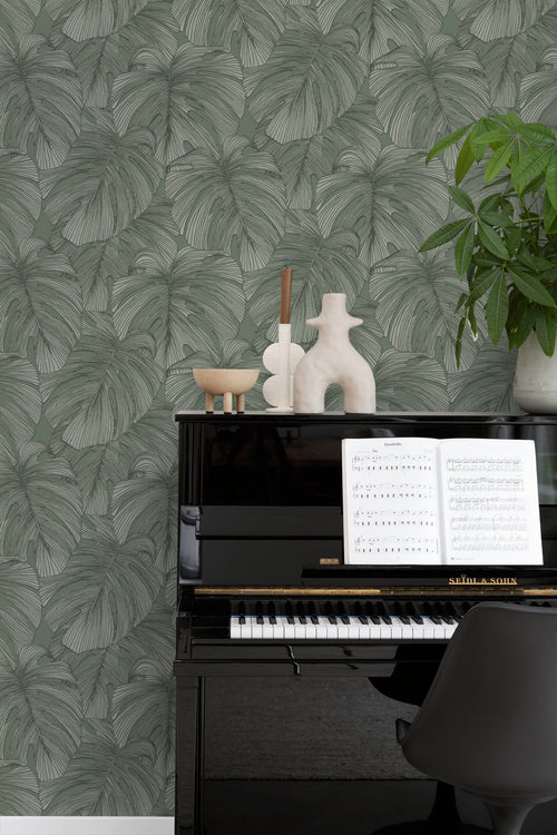 Origin Wallcoverings behang 3D-motief bladeren vergrijsd groen - 50 x 900 cm - 347919 - vtwonen shop