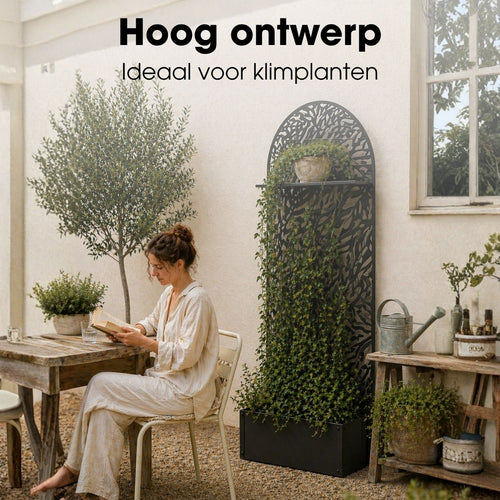 Mica Decorations Sapri Plantensteun - Plantenbak met Klimrek voor Klimplanten - Plantenstandaard Vrijstaand of tegen Muur - 90 x 33 x 180 cm - Zwart