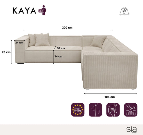 Sia Home - Grote hoekbank Kaya - Corduroy stof - Antraciet grijs - 300cm - vtwonen shop