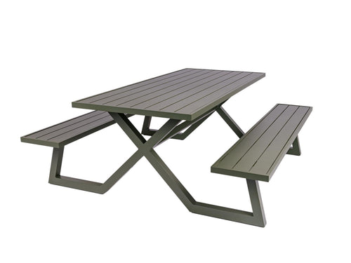 MaximaVida luxe aluminium picknicktafel Dex 200 cm olijfgroen met exclusieve omlijsting - vtwonen shop