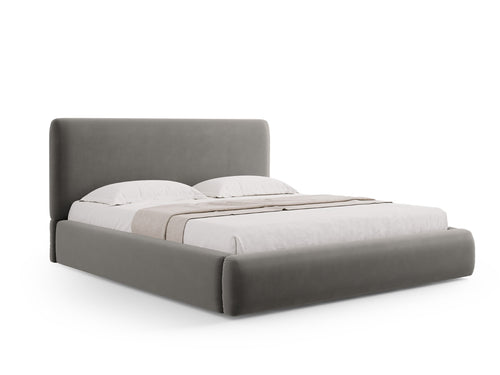 Cosmopolitan Design Opbergbed met hoofdeinde Colonel 140x200cm, flueel, lichtgrijs - 220x160x100cm