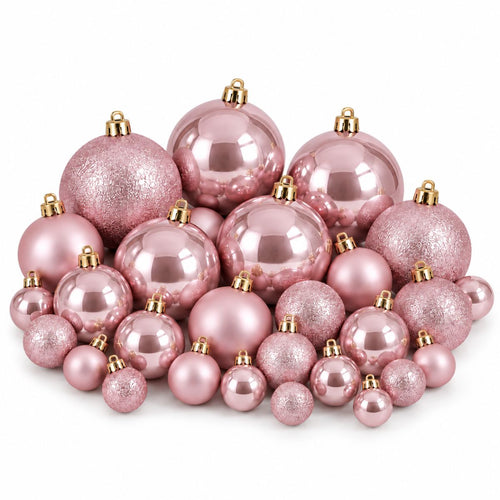 Mica Decorations Kerstballenset Roze 46 Stuks - Onbreekbare Kerstballen van Gerecycled Polystyreen - Kerstbal met Diameter 8 cm - Glanzende, Matte en