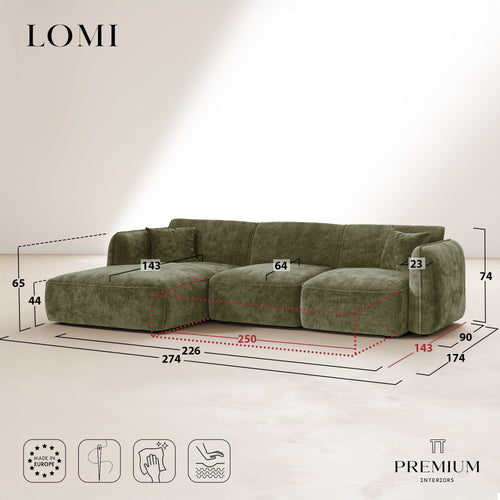 Premium Interiors - Linkerhoekbank LOMI - gewaafd fluweel crème 274cm