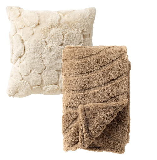 Dutch Decor set sierkussen en plaid - Pom en Leslie - Beige en wit - vtwonen shop