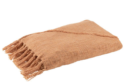 J-Line plaid Kwastjes - katoen - zalm - 190 x 56 cm - vtwonen shop